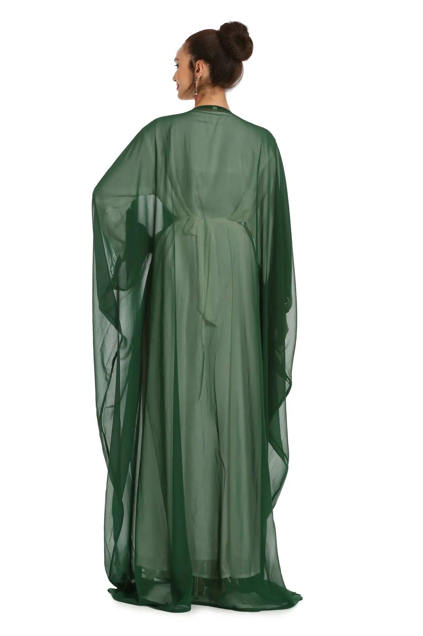 Bottle Green Dubai Farasha Tea Party Dress with Crystal Beads - Image 2