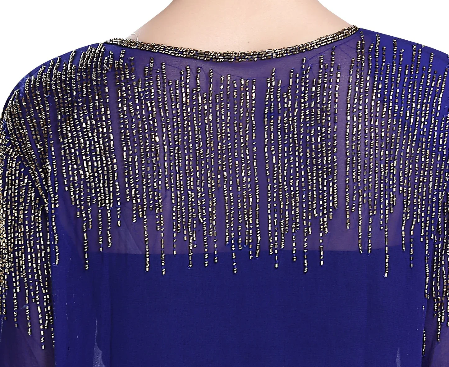Navy Blue Georgette Party Dress with Golden Hand Embroidery - Image 4