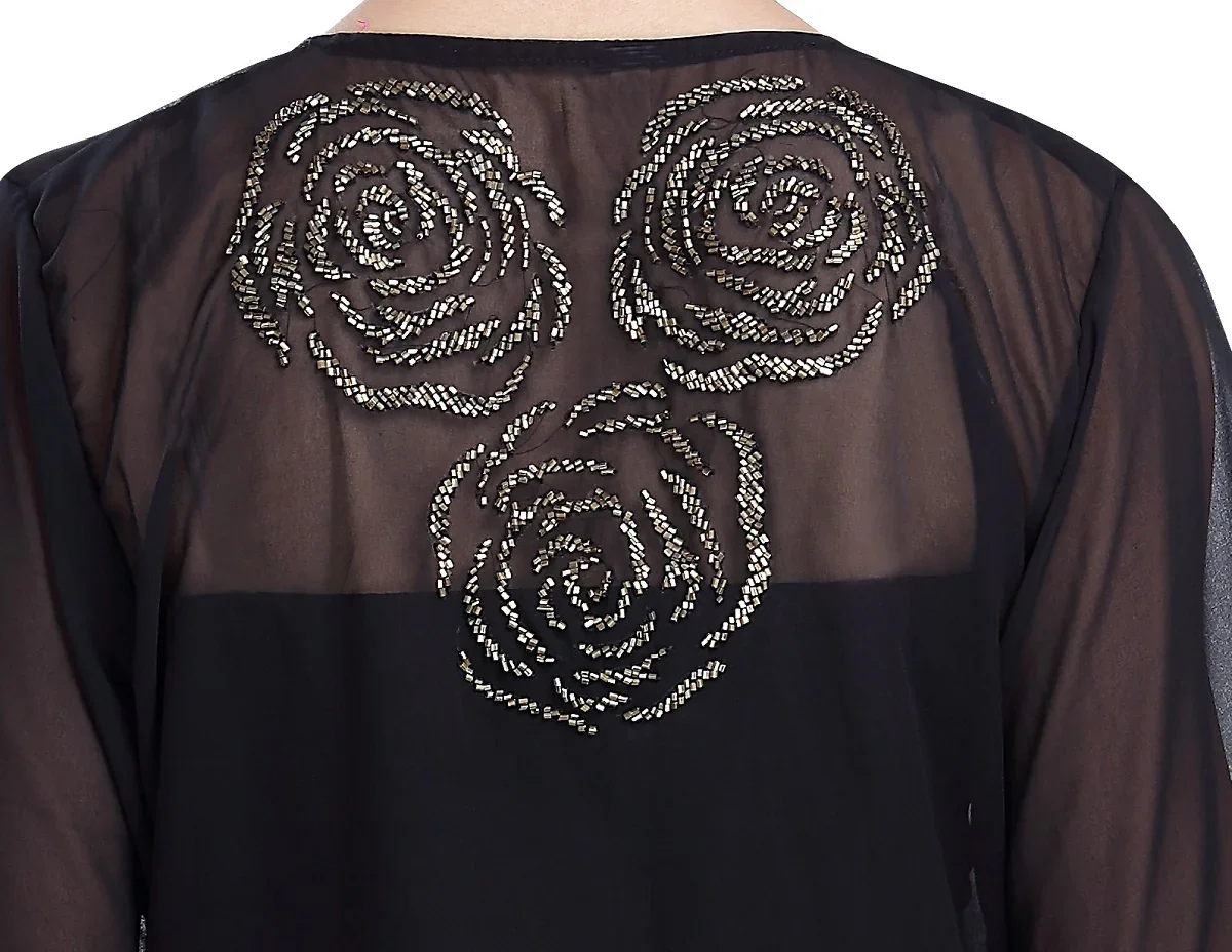 Black Georgette Party Dress with Golden Bead Embellishment - Image 4