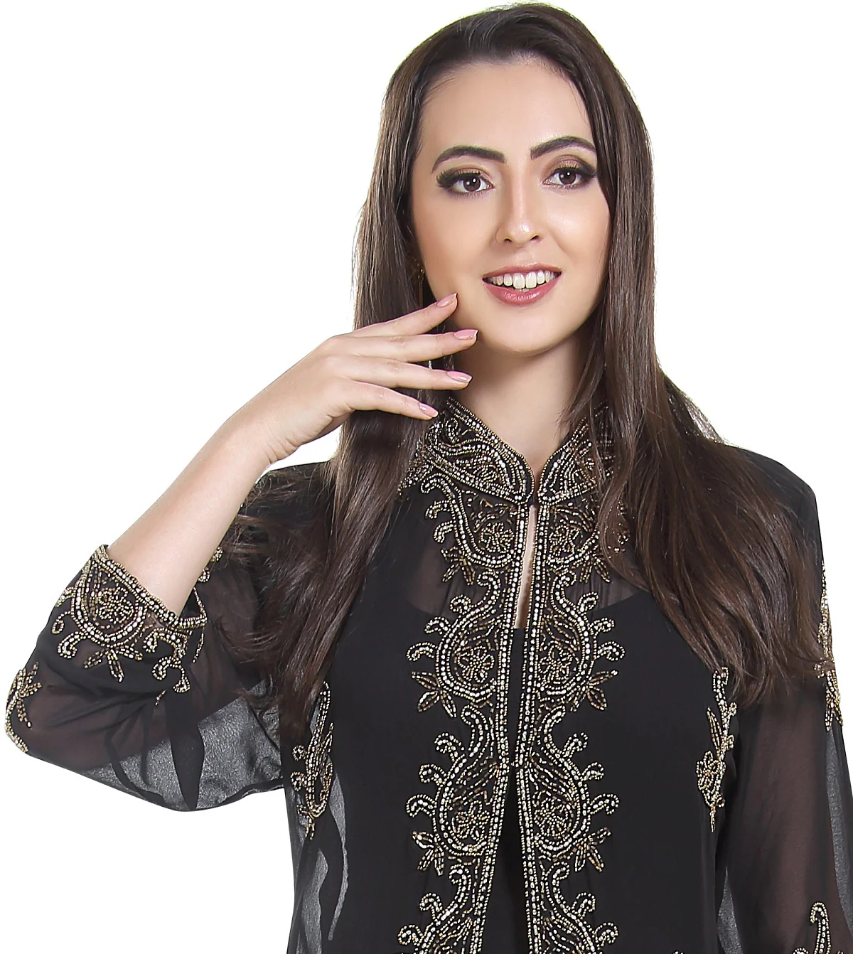 Handmade Golden Sequin Embellished Georgette Cardigan