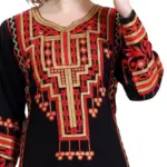 Black Farasha Maxi Dress with Gold & Red Embroidery