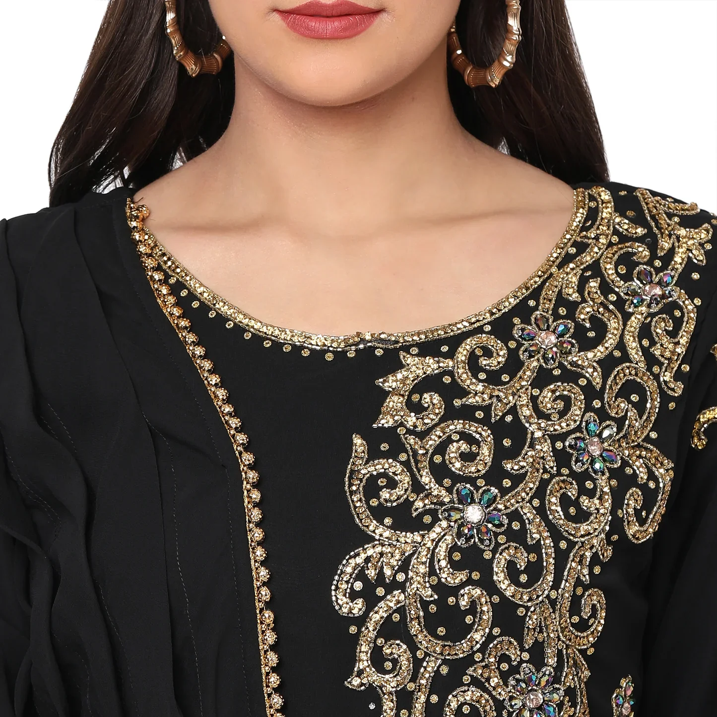 Black Georgette Arabian Jalabiya Gown with Gold Beads