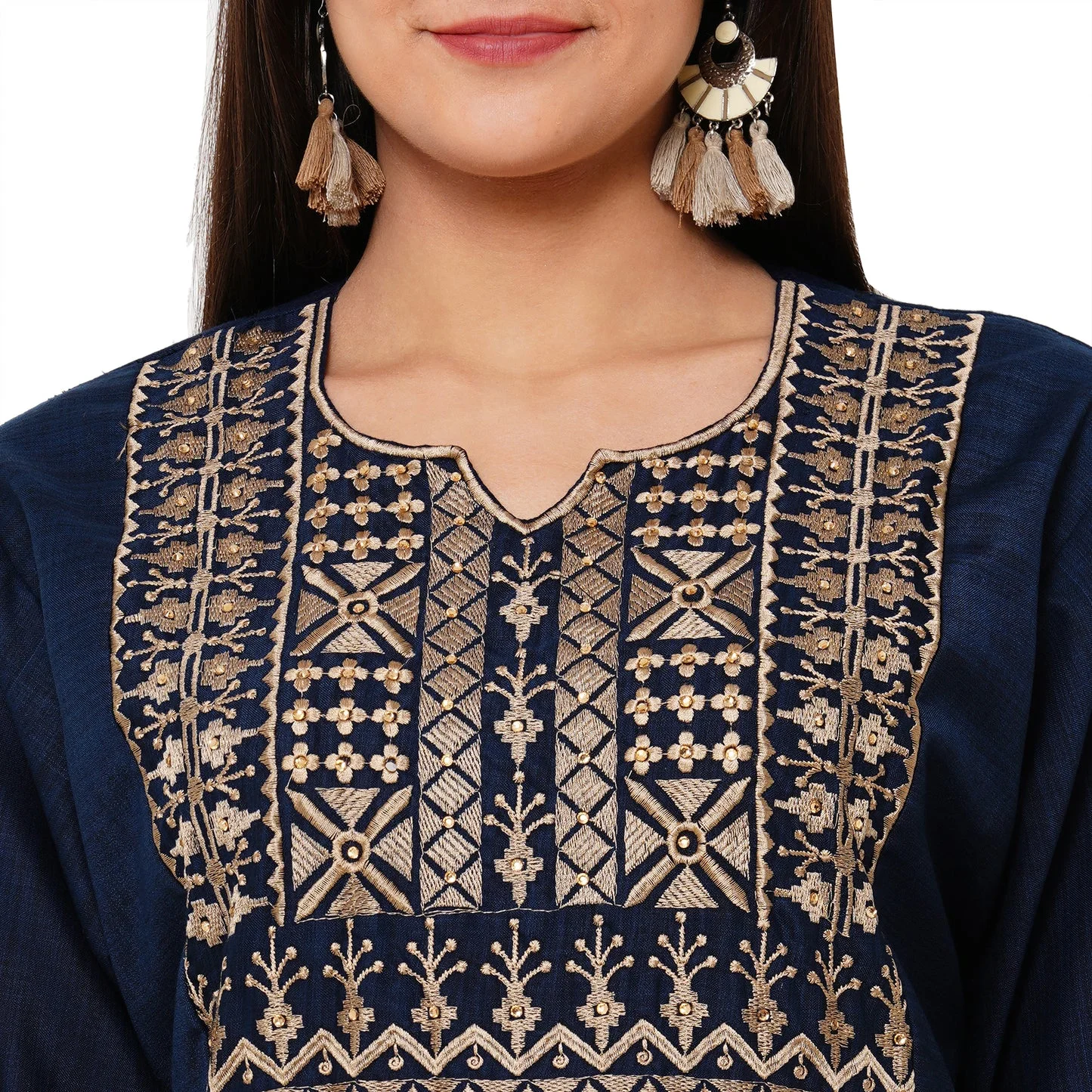 Navy Blue Embroidered Rayon Maxi Dress for Women - Image 2
