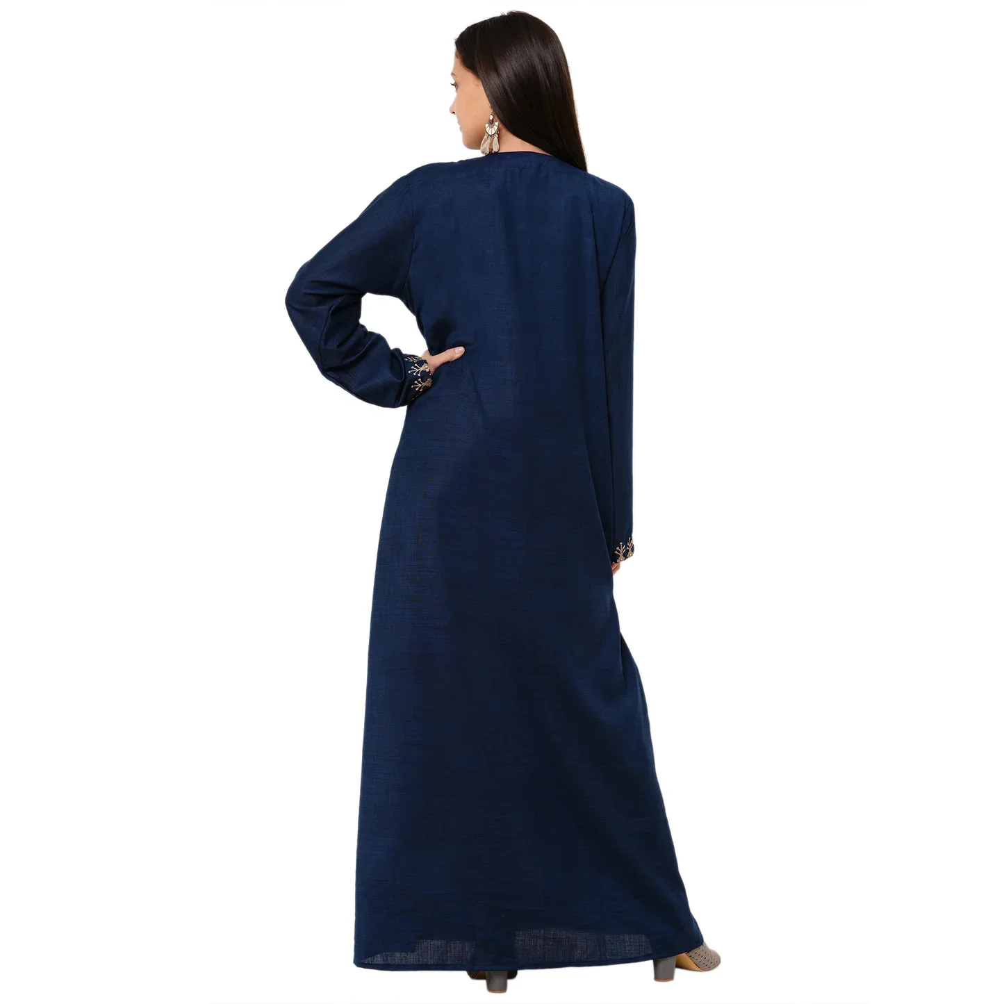 Navy Blue Embroidered Rayon Maxi Dress for Women - Image 3