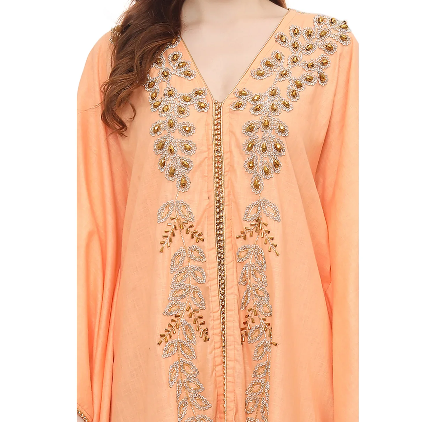 Black Arabian Farasha Maxi Dress with Gold Bead Embroidery - Image 3