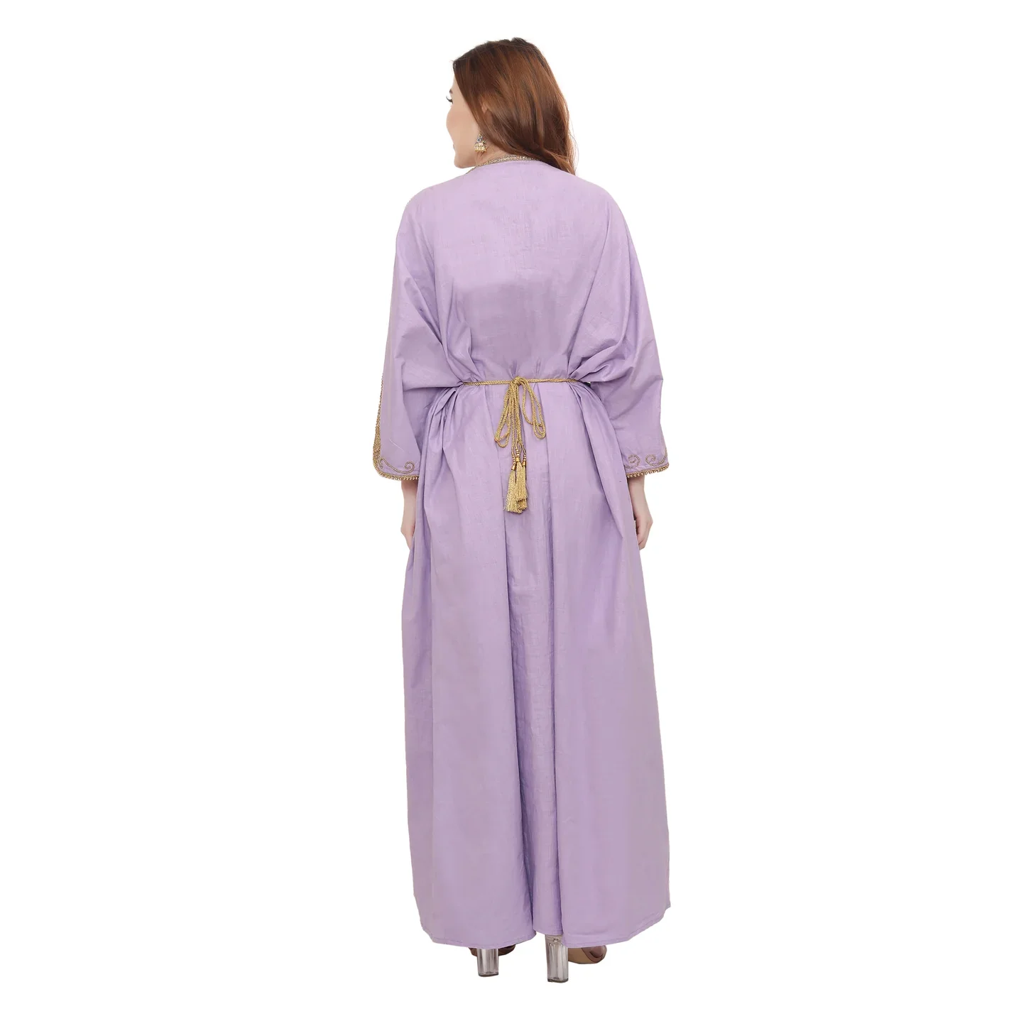 Light Purple Abaya Kaftan Maxi Gown with Crystal Beads - Image 2