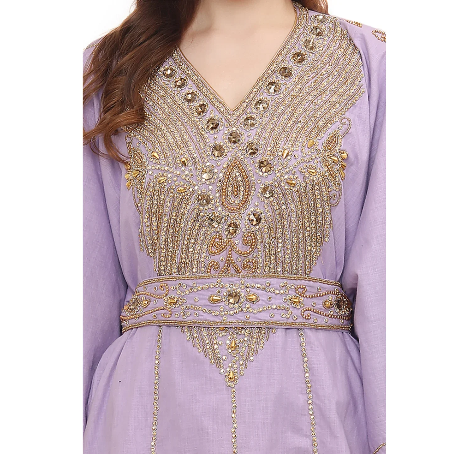 Light Purple Abaya Kaftan Maxi Gown with Crystal Beads - Image 3