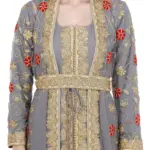 Grey Embroidered Designer Kaftan Ball Gown with Crystal Beadwork