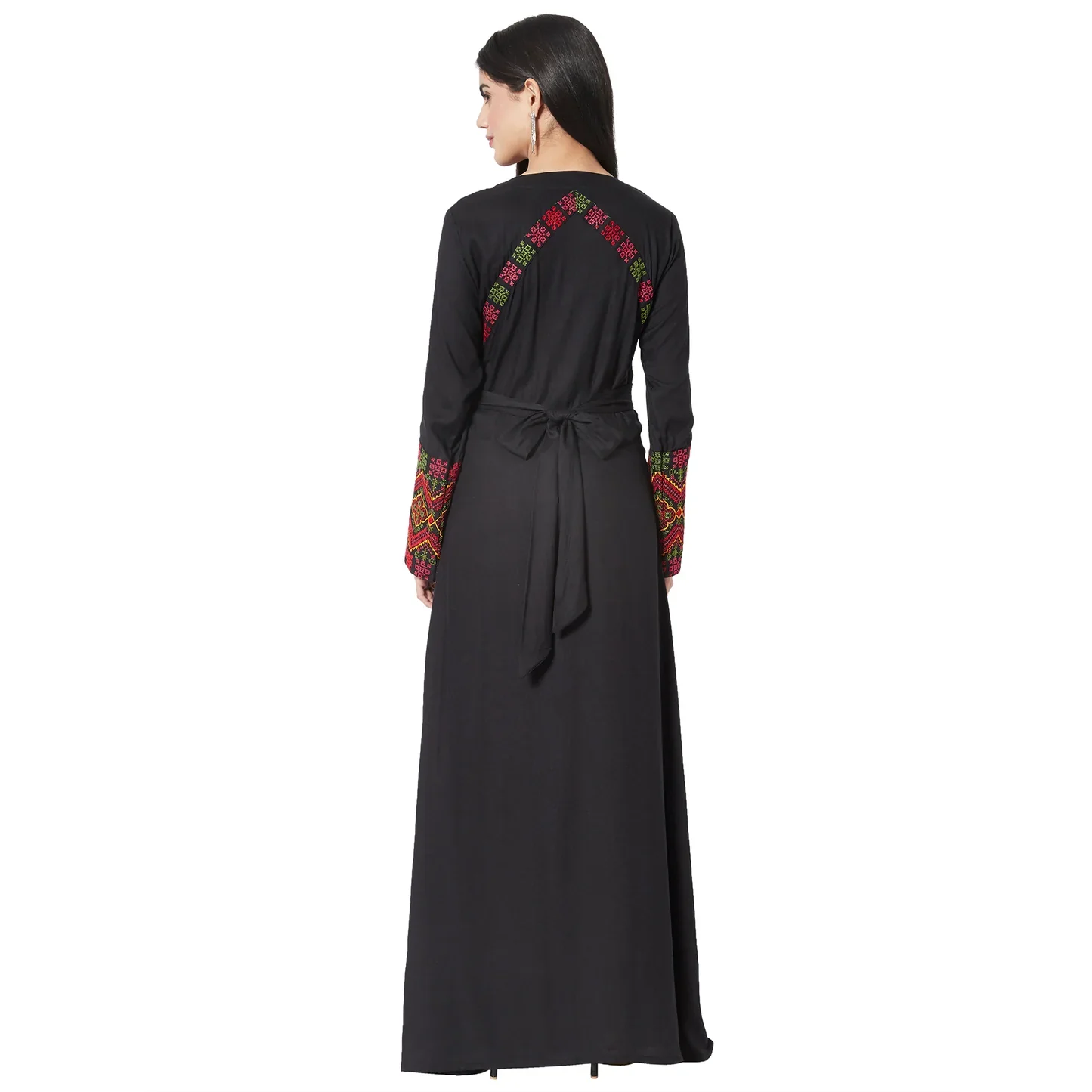 Black Rayon Maxi Dress with Cross-Stitch Embroidery - Image 2
