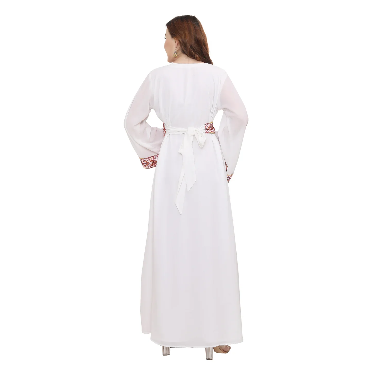 Cream Cross-Stitch Embroidered Georgette Kaftan Dress - Image 2