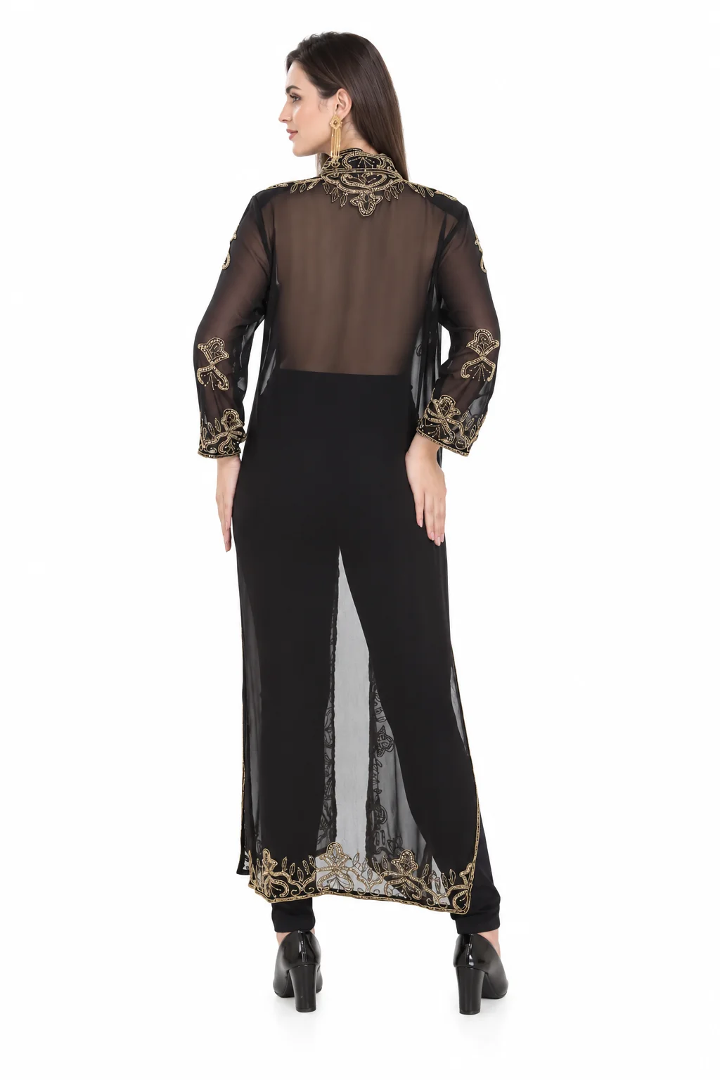 Embroidered Georgette Overcoat Maxi Gown for Women - Image 2