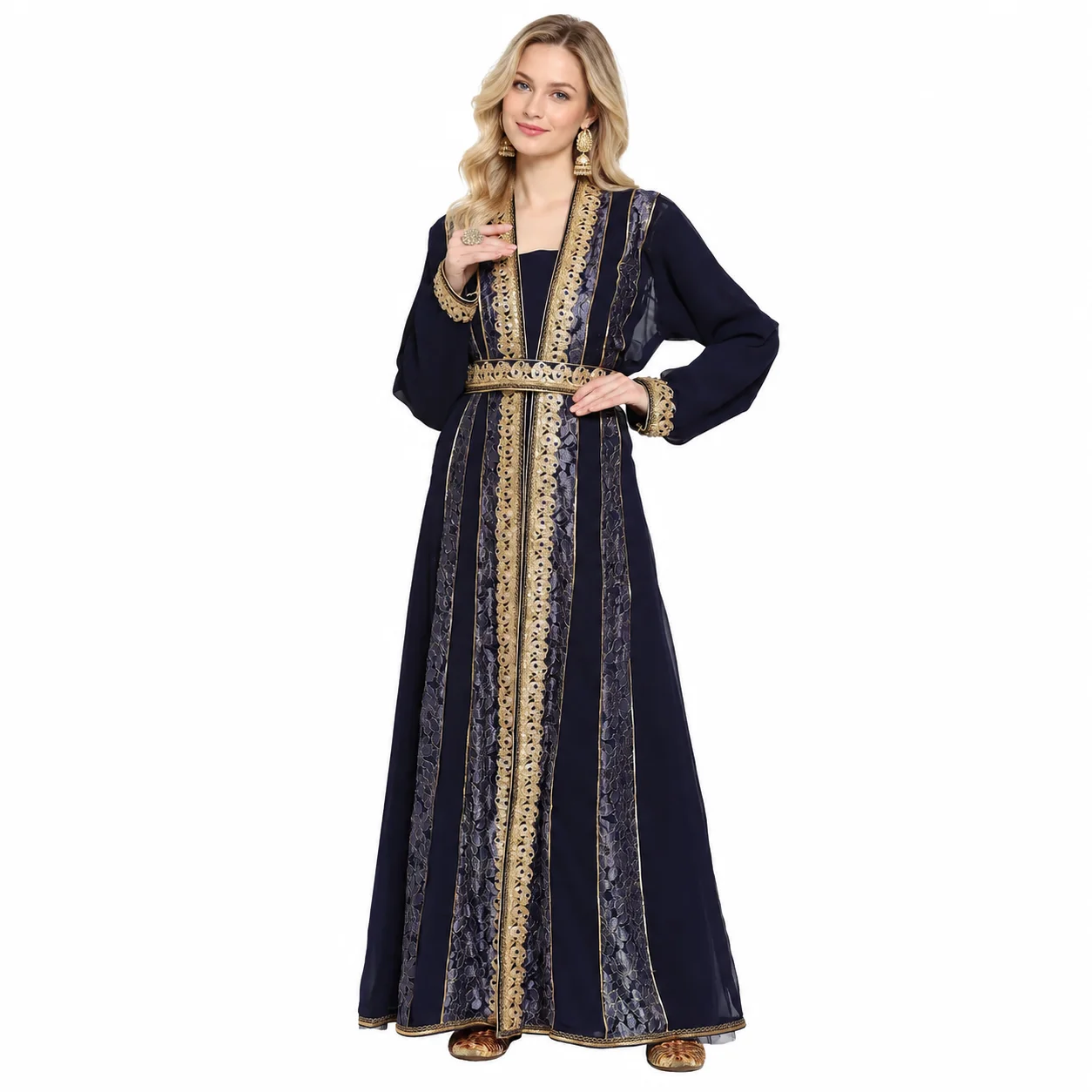 Navy Blue Henna Party Maxi Dress with Crystal Beadwork - Image 3