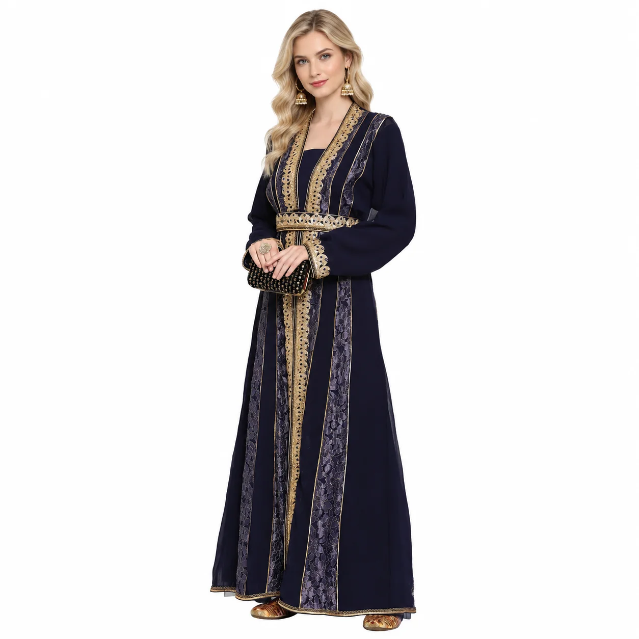 Navy Blue Henna Party Maxi Dress with Crystal Beadwork - Image 4
