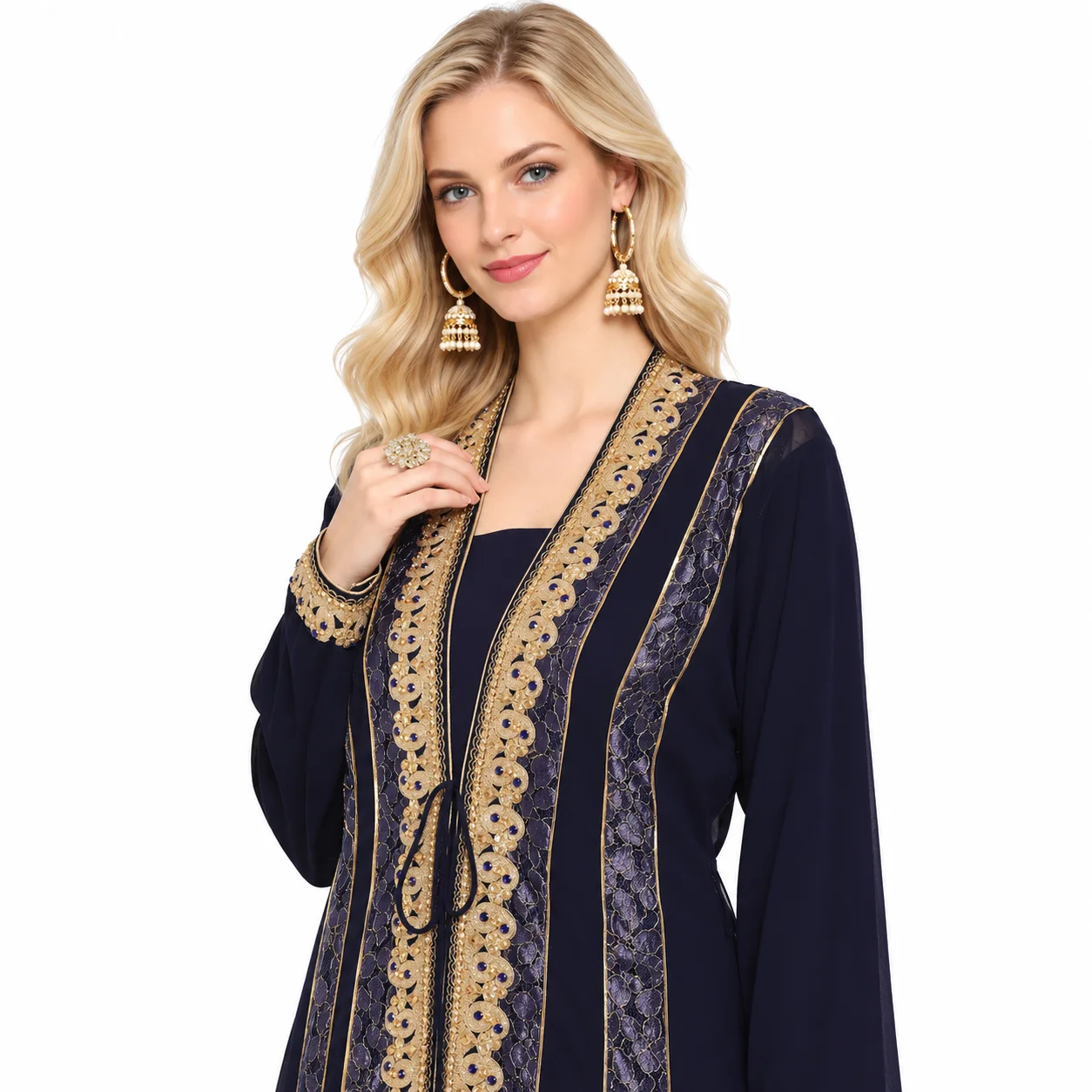 Navy Blue Henna Party Maxi Dress with Crystal Beadwork - Image 2