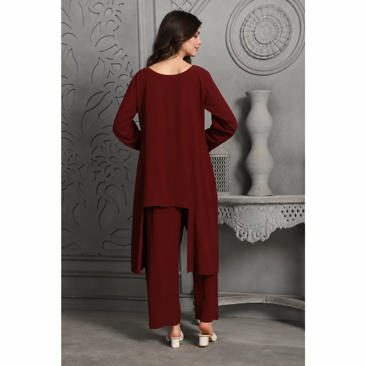 Designer Deep Maroon Pant Top Co-Ord Set - Image 2
