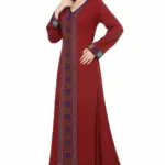 Maroon Rayon Kaftan with Cross-Stitch Embroidery