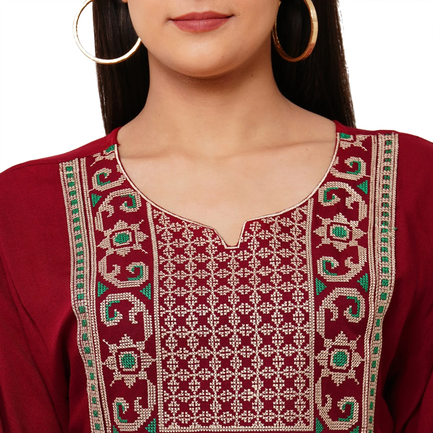 Boho-Chic Rayon Maxi Dress with Cross-Stitch Embroidery - Image 2