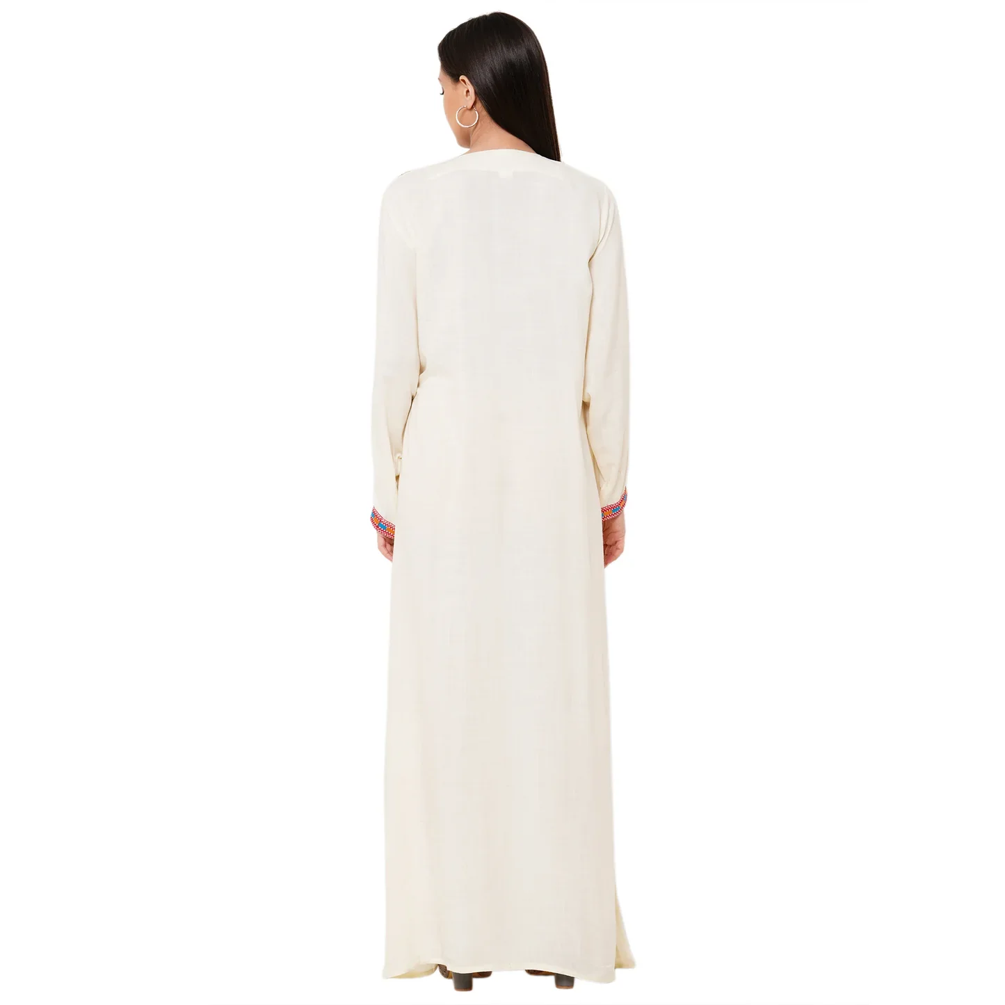 Cream Embroidered Rayon Kaftan Maxi Dress with Scarf Option - Image 3