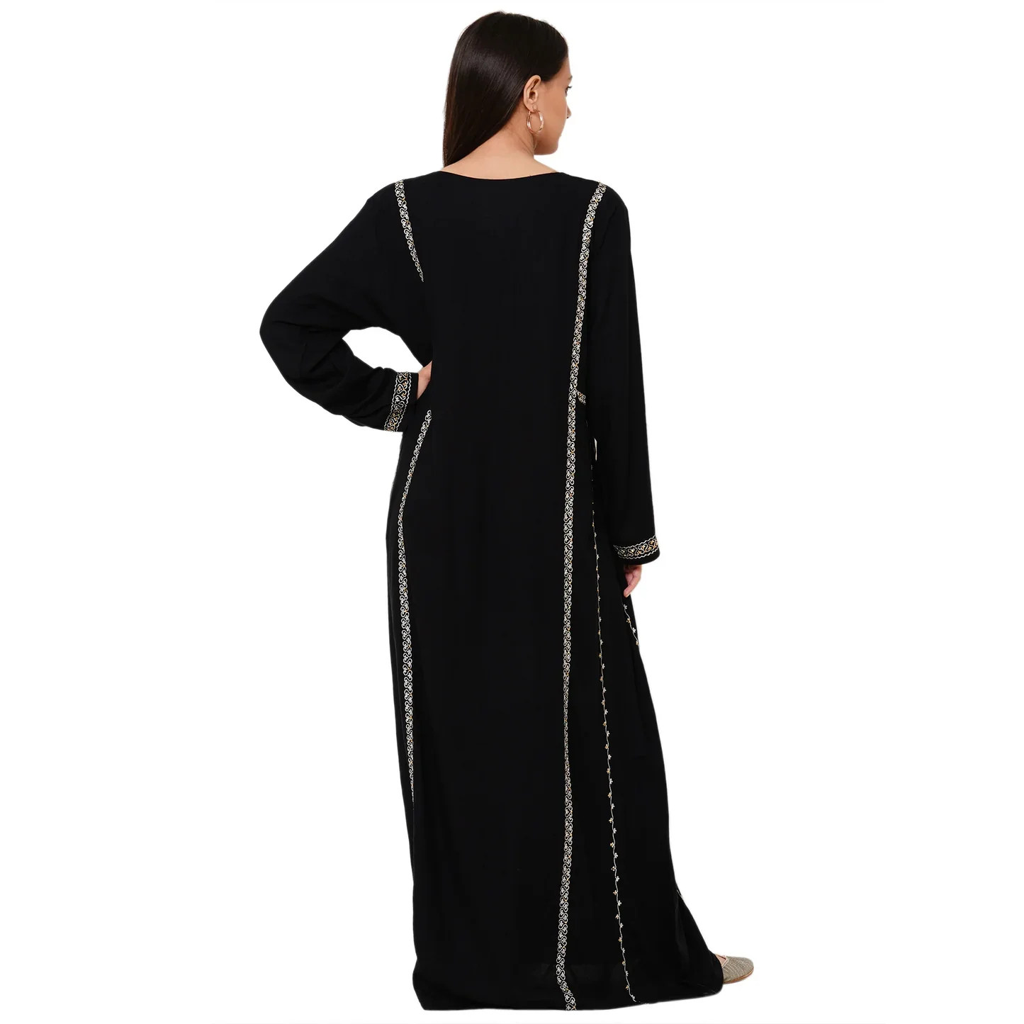 Black Rayon Maxi Dress with Golden Crystal Embroidery - Image 2