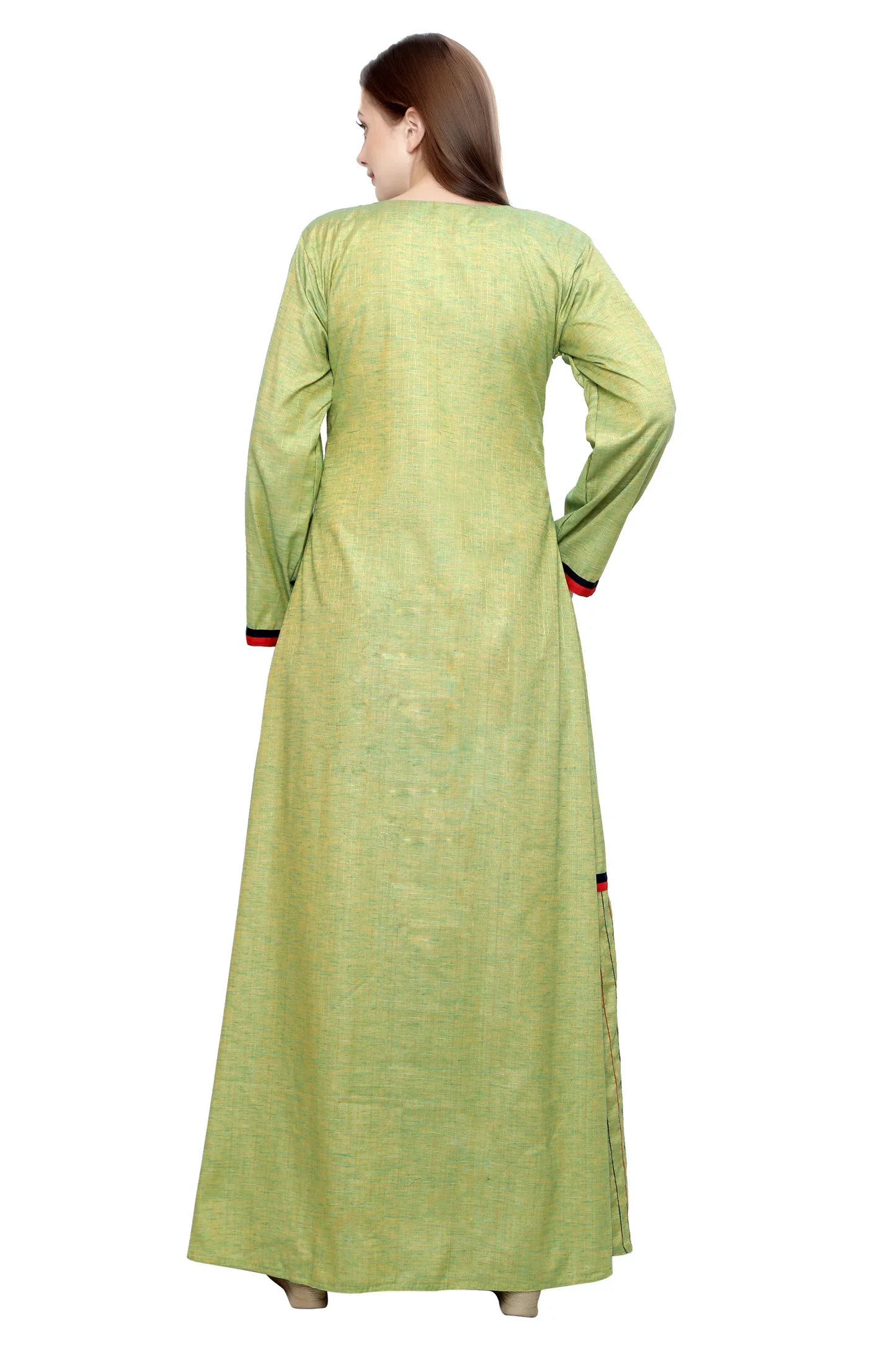 Light Green Cotton Maxi Dress with Cross-Stitch Embroidery - Image 3