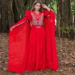 Red Takchita Caftan with Silver Crystal Embroidery