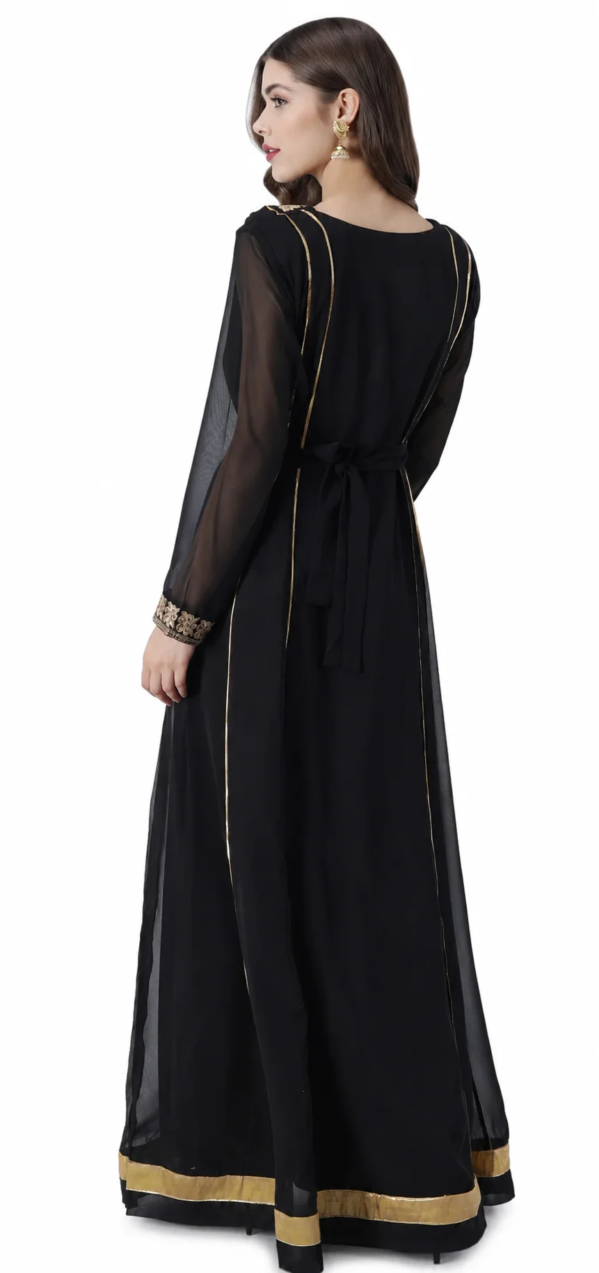 Black Georgette Kaftan with Paisley Machine Embroidery