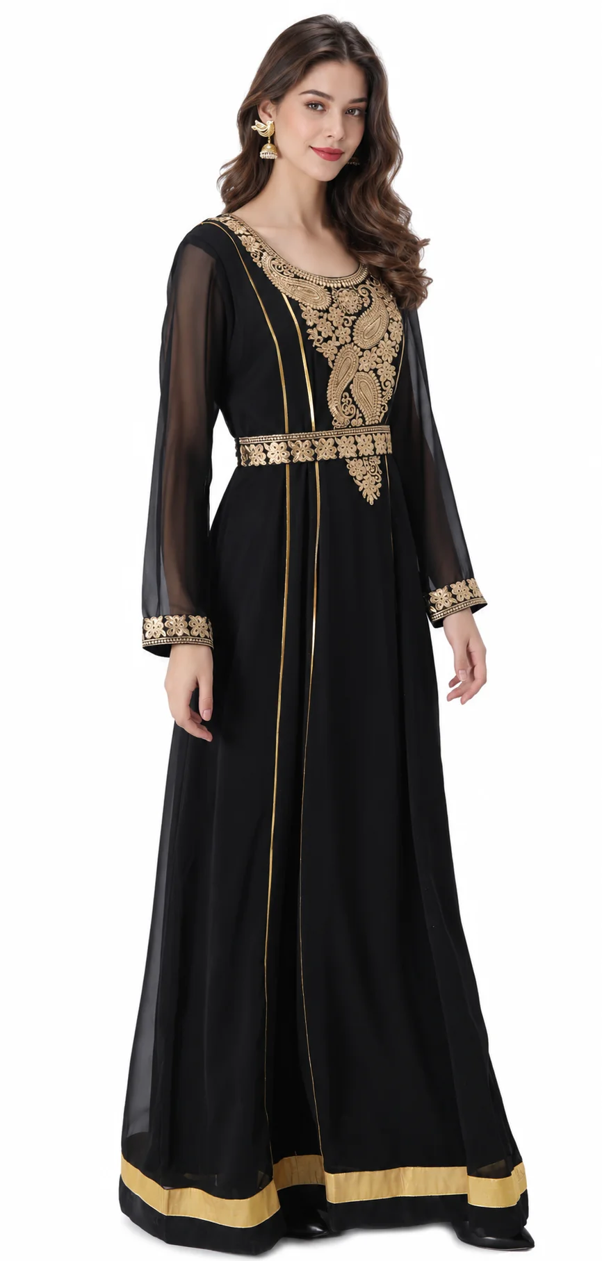 Black Georgette Kaftan with Paisley Machine Embroidery - Image 5