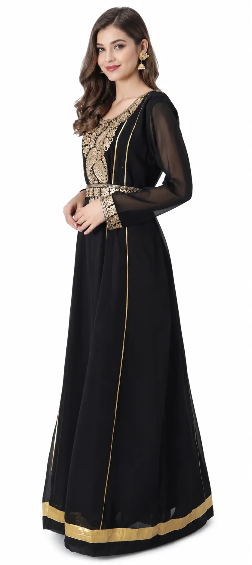 Black Georgette Kaftan with Paisley Machine Embroidery - Image 2