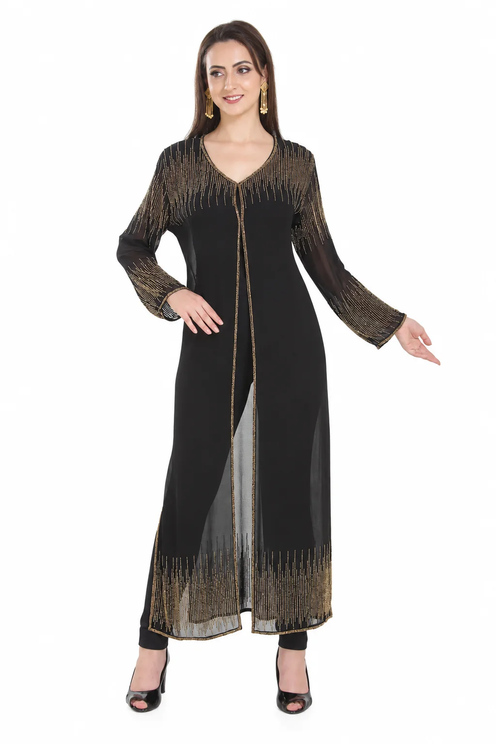 Embroidered Georgette Kurti Jacket with Golden Beadwork