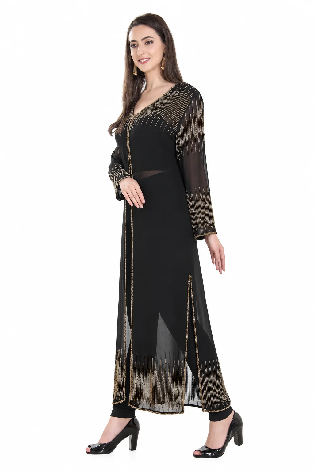 Embroidered Georgette Kurti Jacket with Golden Beadwork - Image 2