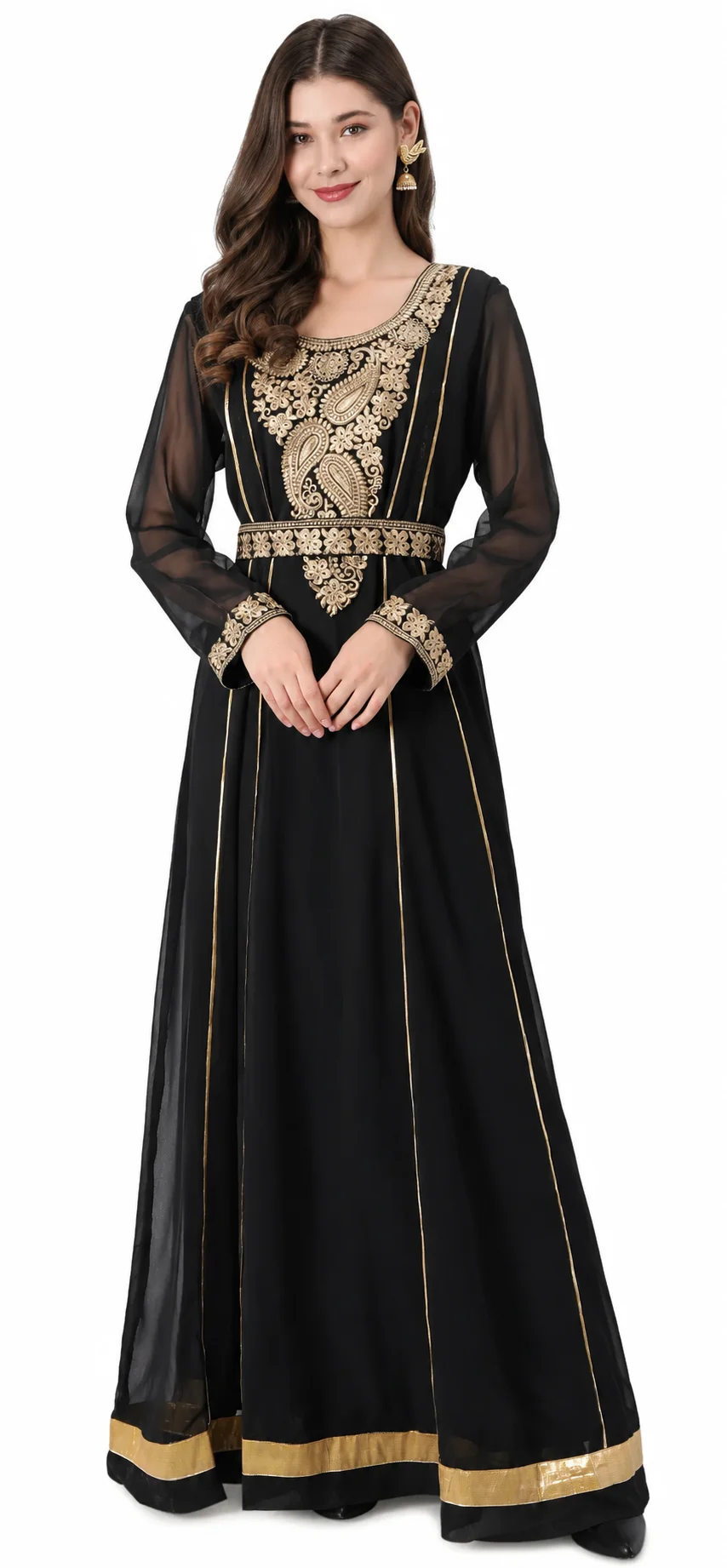 Black Georgette Kaftan with Paisley Machine Embroidery - Image 3