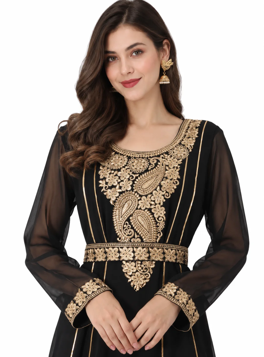 Black Georgette Kaftan with Paisley Machine Embroidery - Image 4