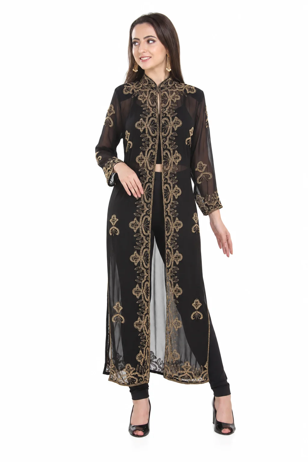 Embroidered Georgette Overcoat Maxi Gown for Women - Image 3