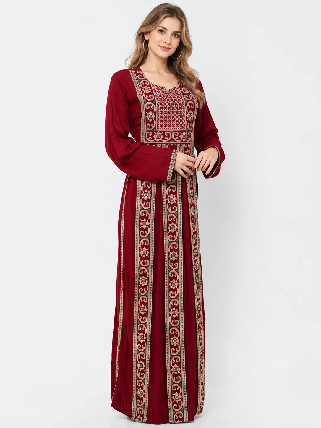 Boho-Chic Rayon Maxi Dress with Cross-Stitch Embroidery - Image 4