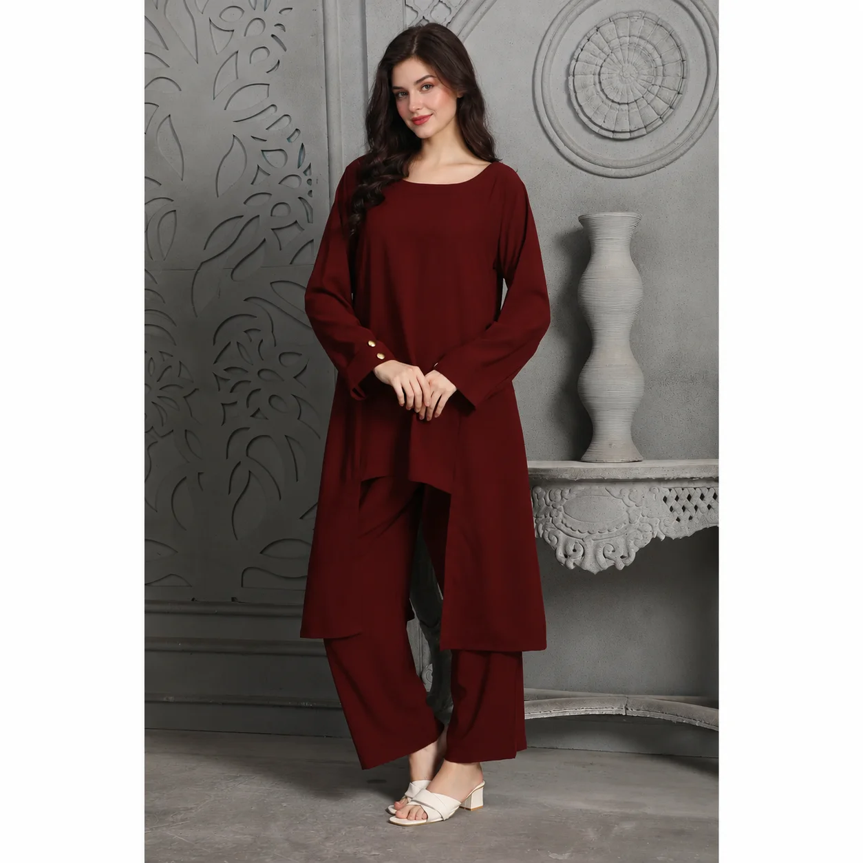 Designer Deep Maroon Pant Top Co-Ord Set