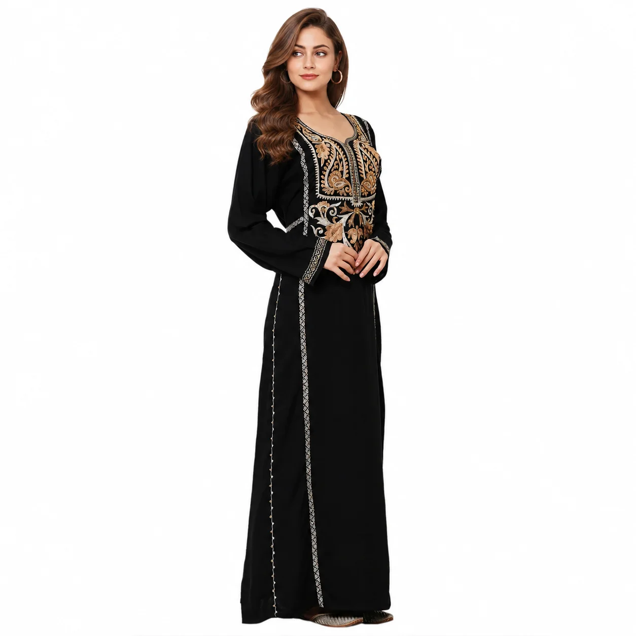 Black Rayon Maxi Dress with Golden Crystal Embroidery - Image 5