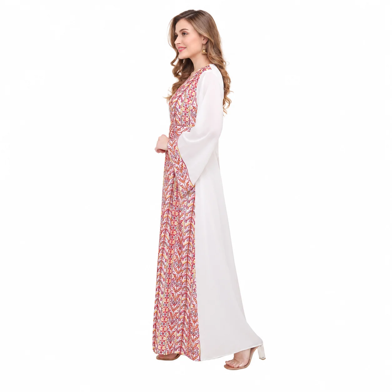 Cream Cross-Stitch Embroidered Georgette Kaftan Dress - Image 4