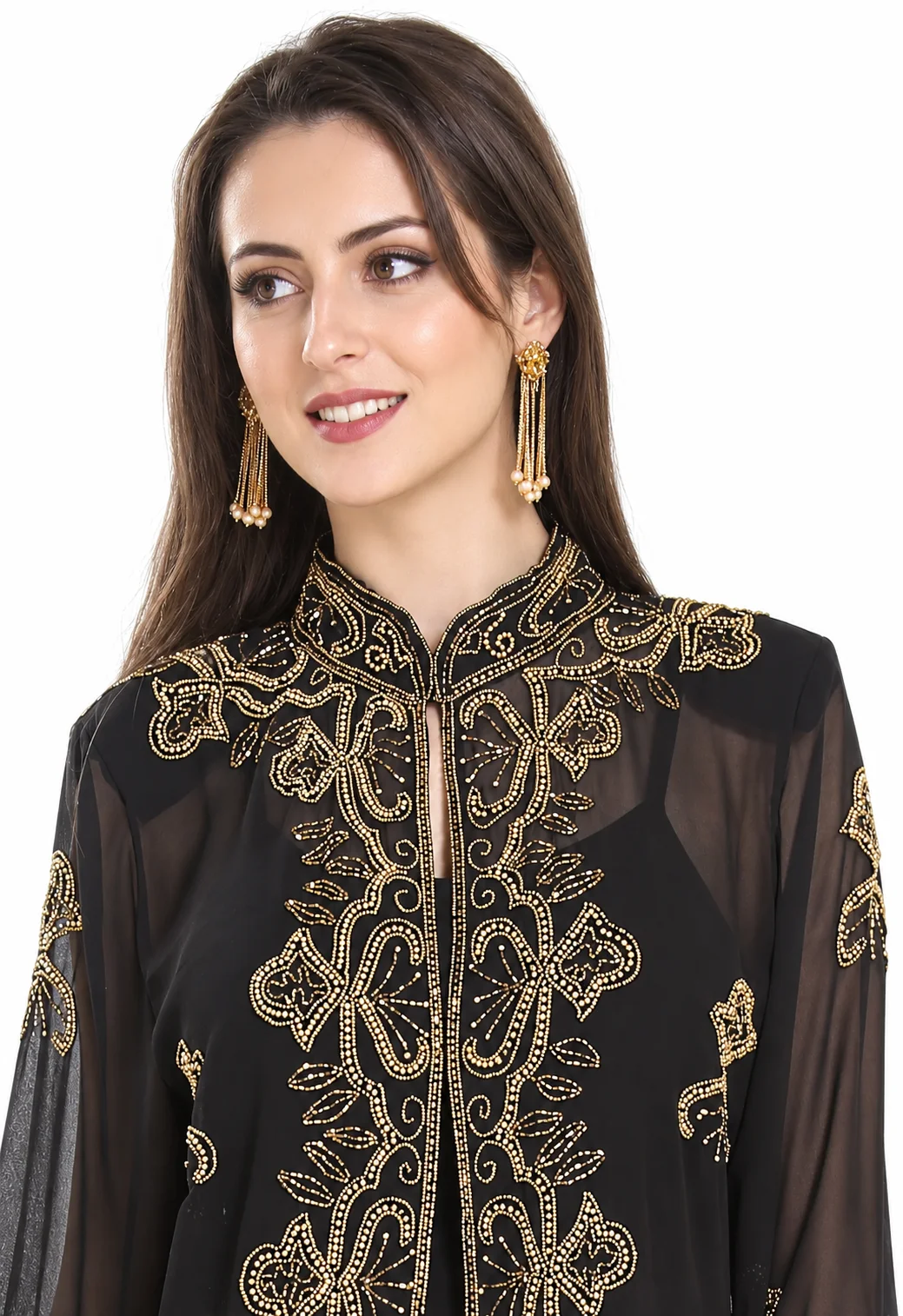 Embroidered Georgette Overcoat Maxi Gown for Women - Image 4