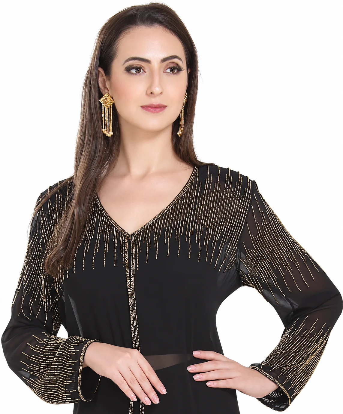 Embroidered Georgette Kurti Jacket with Golden Beadwork - Image 3