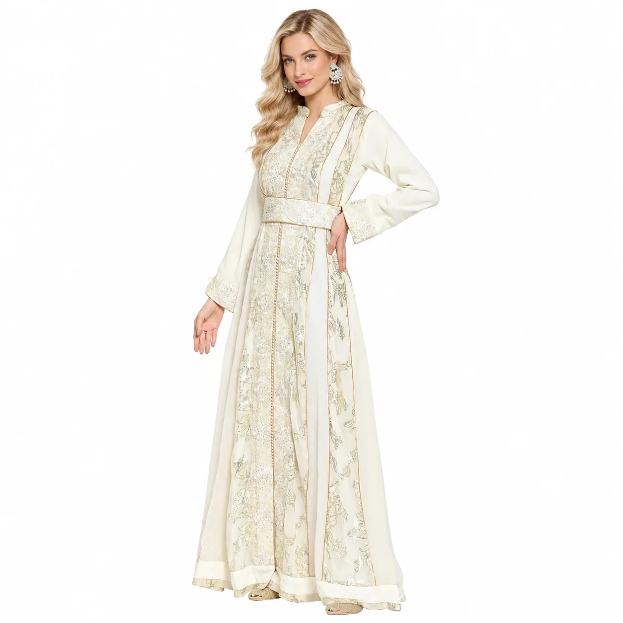 Cream Hand-Embroidered Wedding Ball Gown with Crystal Beads - Image 3