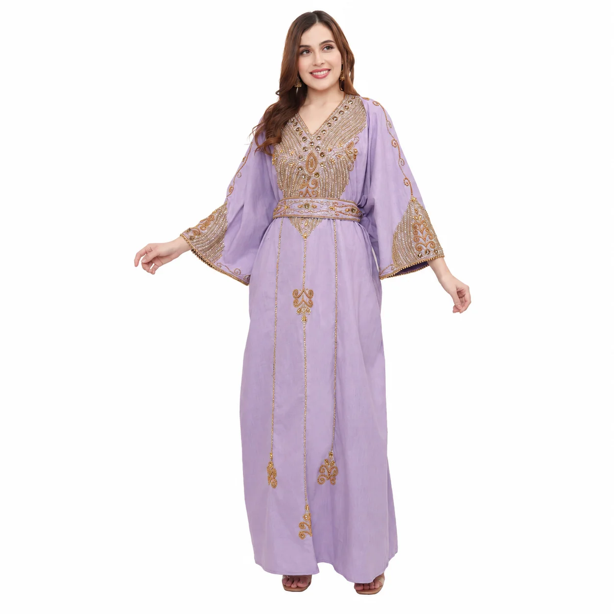 Light Purple Abaya Kaftan Maxi Gown with Crystal Beads - Image 4