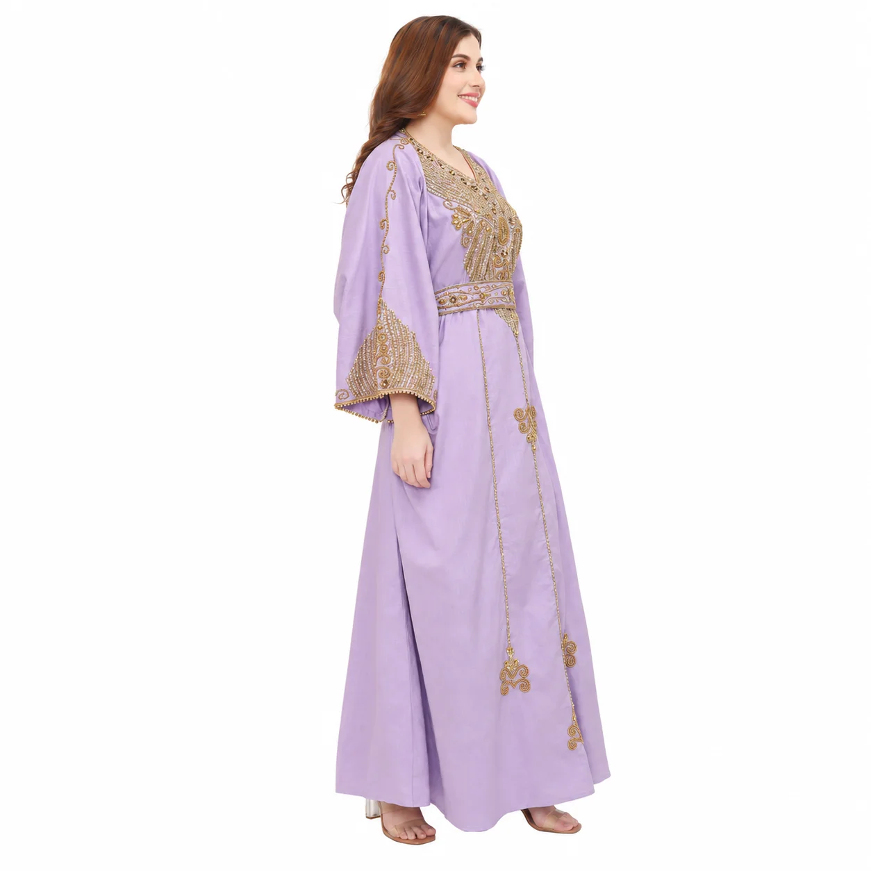 Light Purple Abaya Kaftan Maxi Gown with Crystal Beads - Image 5