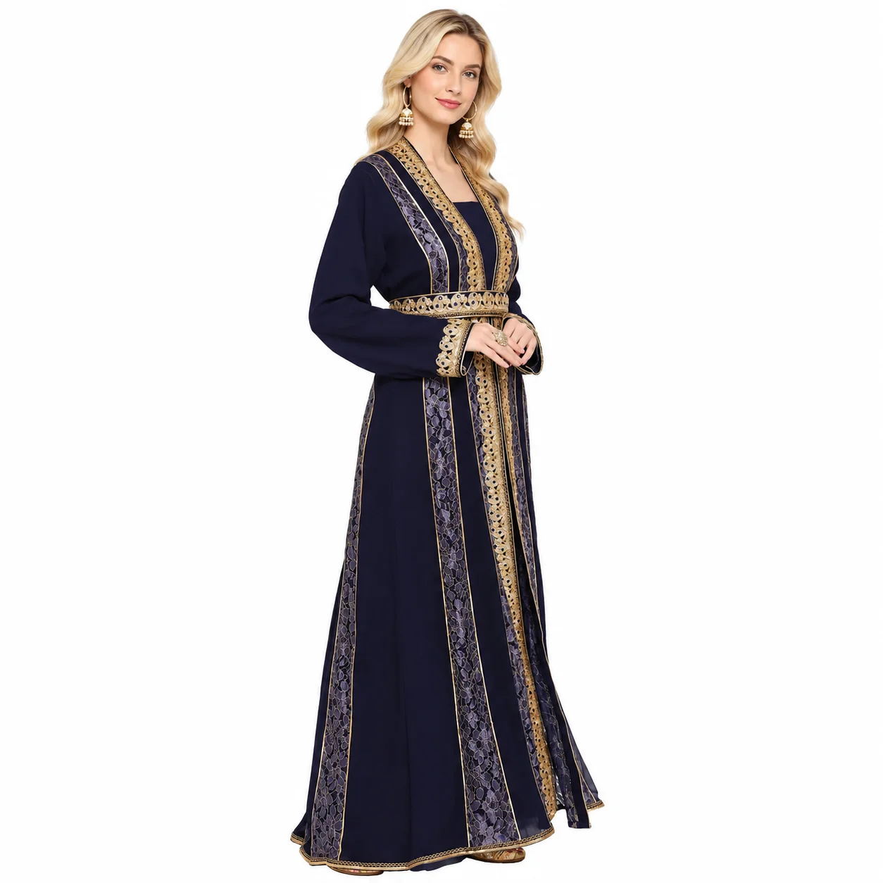 Navy Blue Henna Party Maxi Dress with Crystal Beadwork - Image 7
