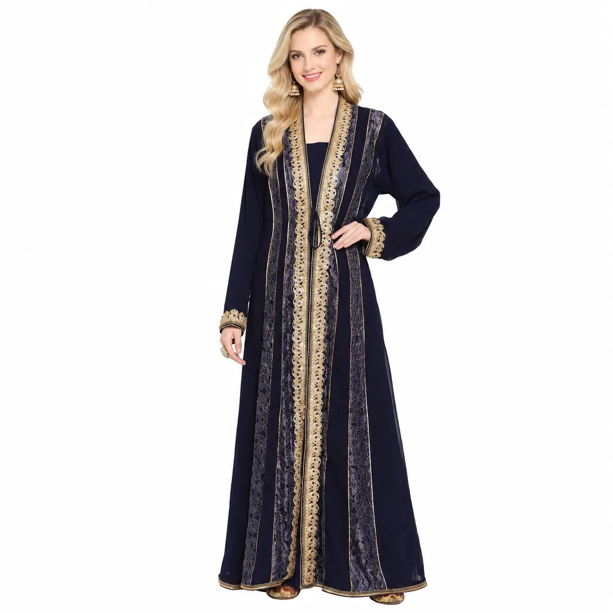 Navy Blue Henna Party Maxi Dress with Crystal Beadwork - Image 8