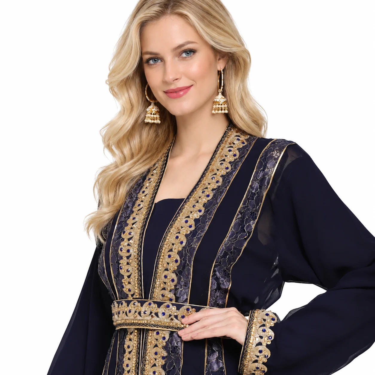 Navy Blue Henna Party Maxi Dress with Crystal Beadwork - Image 9