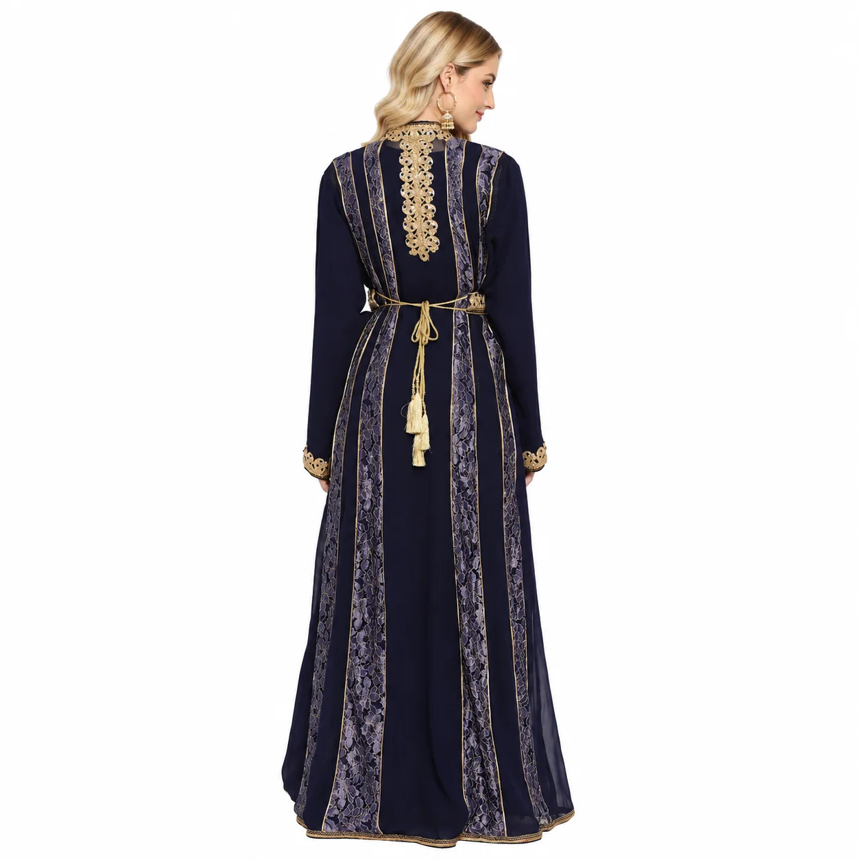 Navy Blue Henna Party Maxi Dress with Crystal Beadwork - Image 6