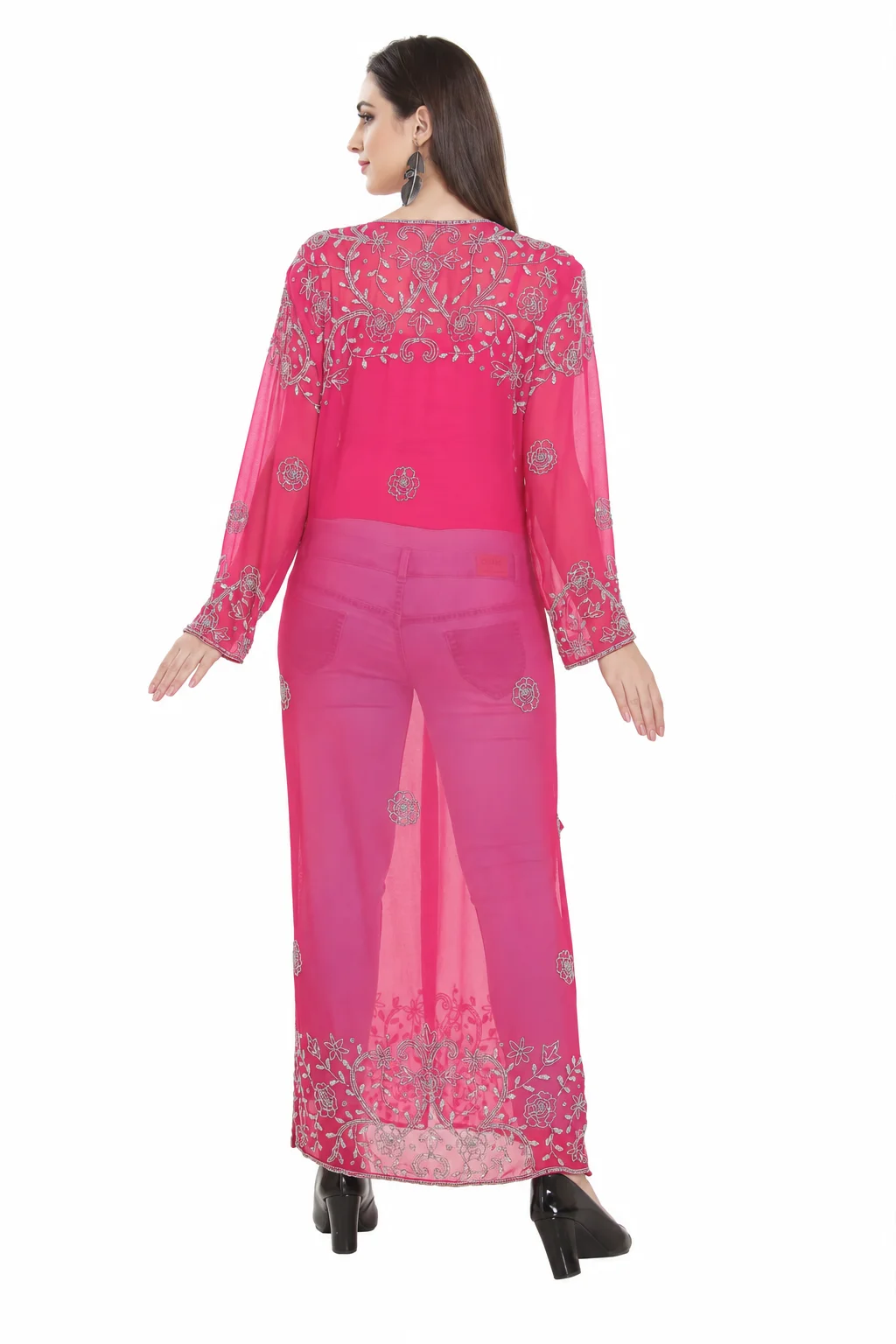 Crystal Embroidered Georgette Overcoat Kurti for Women - Image 2