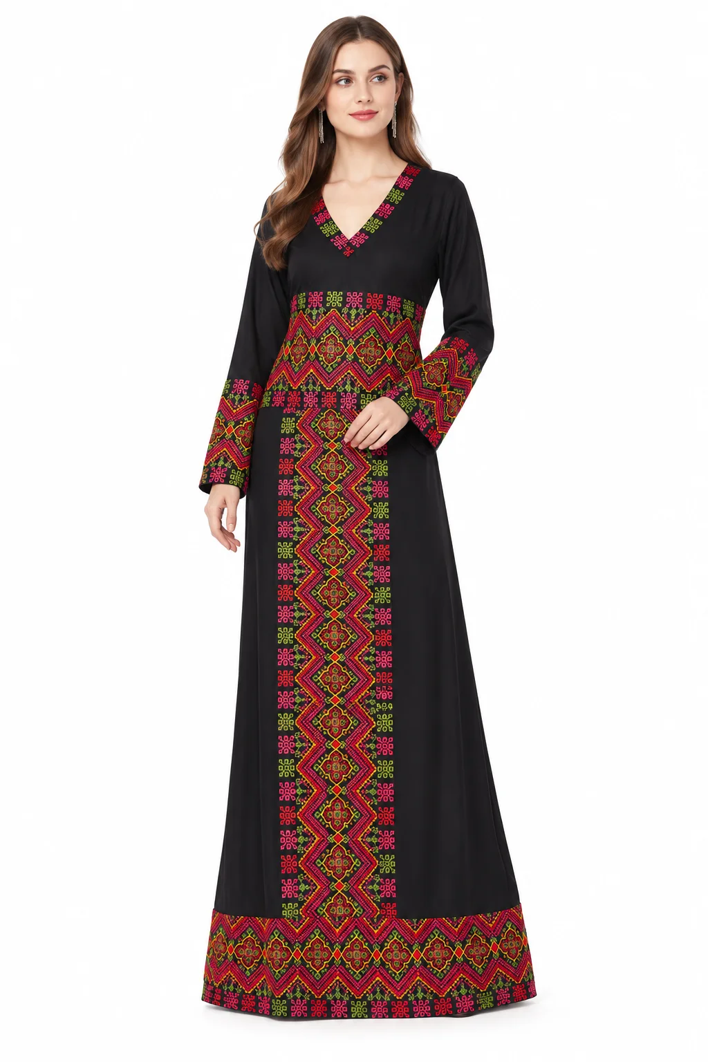Black Rayon Maxi Dress with Cross-Stitch Embroidery - Image 4