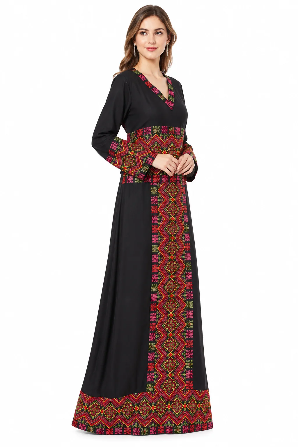 Black Rayon Maxi Dress with Cross-Stitch Embroidery - Image 5