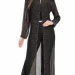 Black Embroidered Georgette Overcoat Jacket for Women